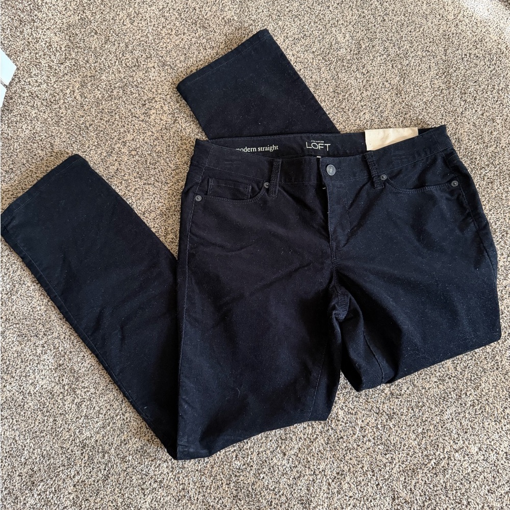 NWT Ann Taylor LOFT Black Corduroy-like  Straight Pants Size 29/8P
